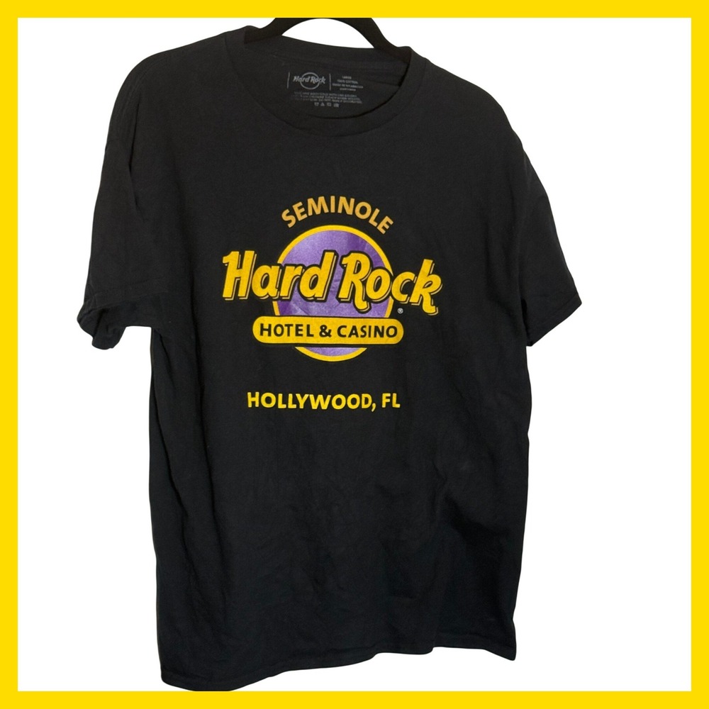 Hard Rock Hotel & Casino Seminole Hollywood FL Black Graphic T-Shirt Large
